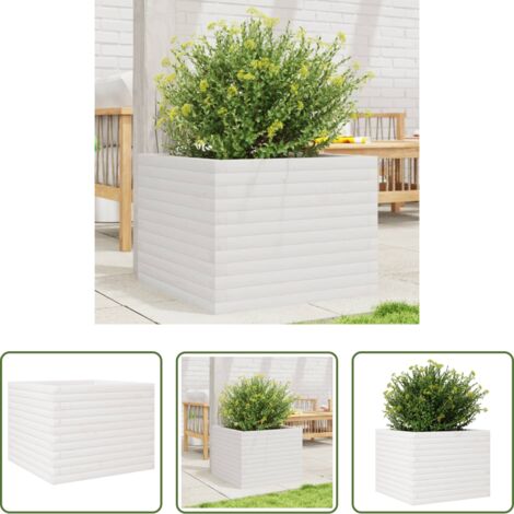 vidaXL Jardinera de pino -  Jardinera de madera maciza de pino blanco 60x60x45,5 cm