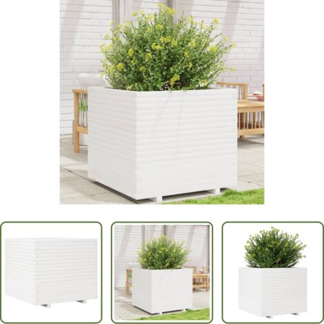 vidaXL Jardinera exterior -  Jardinera de madera maciza de pino blanca 80x80x72 cm