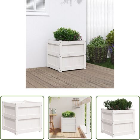 vidaXL Jardinera exterior -  Jardinera madera maciza de pino blanco 50x50x50 cm