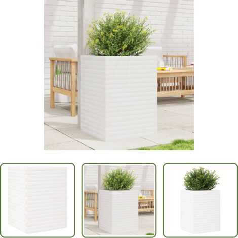 vidaXL Jardinera exterior -  Jardinera madera maciza de pino blanco 50x50x68,5 cm