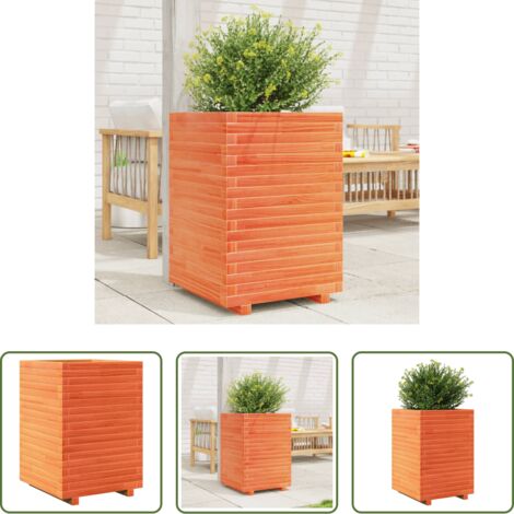 vidaXL Jardinera exterior -  Jardinera madera maciza de pino marrón cera 50x50x72 cm
