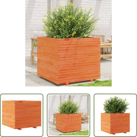 vidaXL Jardinera exterior -  Jardinera madera maciza de pino marrón cera 80x80x72 cm