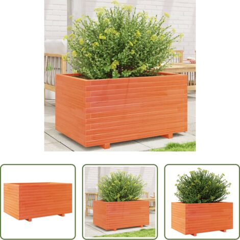 vidaXL Jardinera exterior -  Jardinera madera maciza de pino marrón cera 90x60x49,5 cm