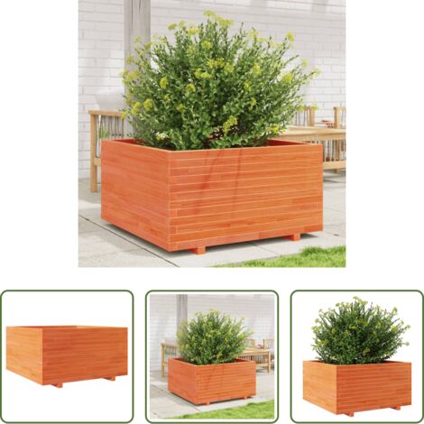 vidaXL Jardinera exterior -  Jardinera madera maciza de pino marrón cera 90x90x49,5 cm