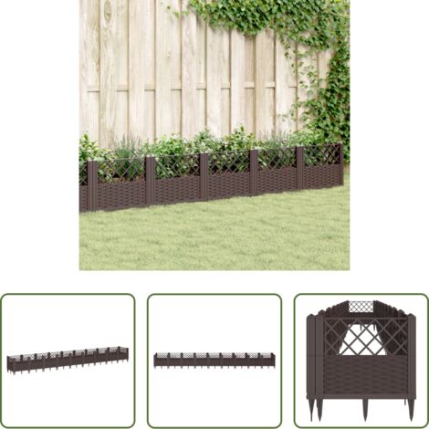 vidaXL Jardinera modular -  Jardinera con clavijas PP marrón 363,5x43,5x43,5 cm