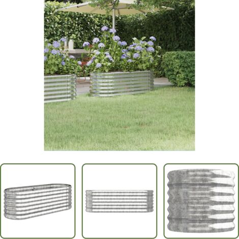 vidaXL Jardinera ovalada -  Jardinera de acero galvanizado plateado 114x40x68 cm