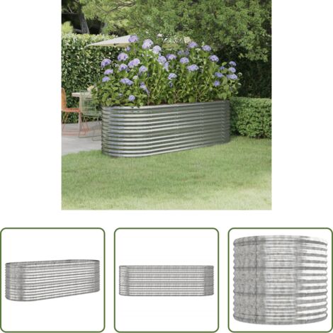 vidaXL Jardinera ovalada -  Jardinera de acero galvanizado plateado 224x80x68 cm