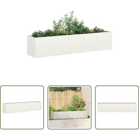 vidaXL Jardinera para jardín -  Jardinera de acero laminado en frío blanco 200x40x40 cm