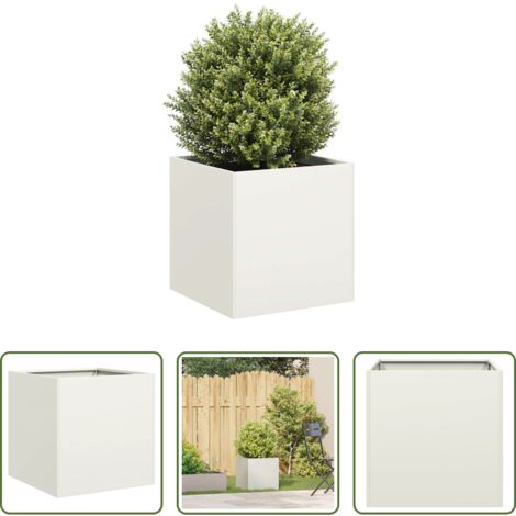 vidaXL Jardinera para jardín -  Jardinera de acero laminado en frío blanco 40x40x40 cm