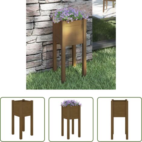 vidaXL Jardinera para plantas -  Jardinera de madera maciza de pino marrón miel 31x31x70 cm
