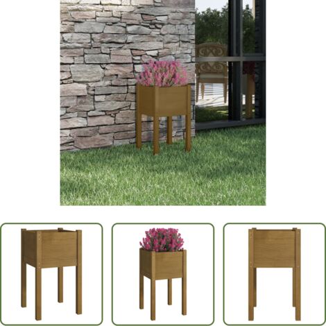 vidaXL Jardinera para plantas -  Jardinera de madera maciza de pino marrón miel 40x40x70 cm