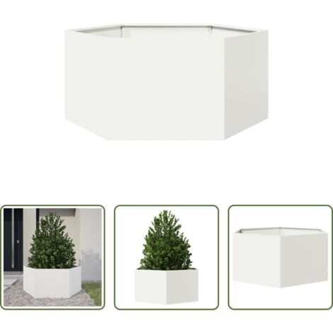 vidaXL Jardinera para plantas -  Jardinera hexagonal de acero blanco 104x90x45 cm