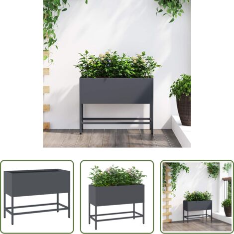 vidaXL Jardinera rectangular -  Jardinera Elevada Antracita 60 x 26 x 45 cm Acero