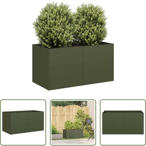 vidaXL Jardinera verde oliva -  Jardinera de acero laminado en frío verde oliva 80x40x40 cm