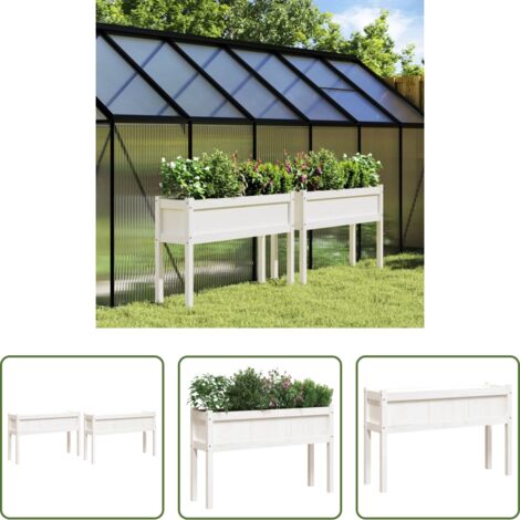 vidaXL Jardineras de madera -  Jardineras exterior con patas 2 uds madera maciza pino blanco