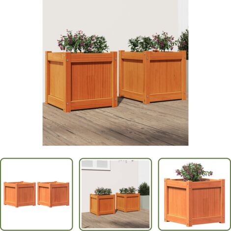 vidaXL Jardineras de patio -  Jardineras de exterior 2 uds madera maciza de pino marrón cera