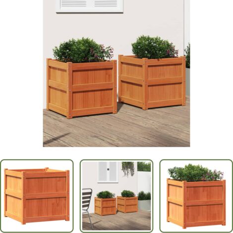 vidaXL Jardineras de pino -  Jardineras de exterior 2 uds madera maciza de pino marrón cera