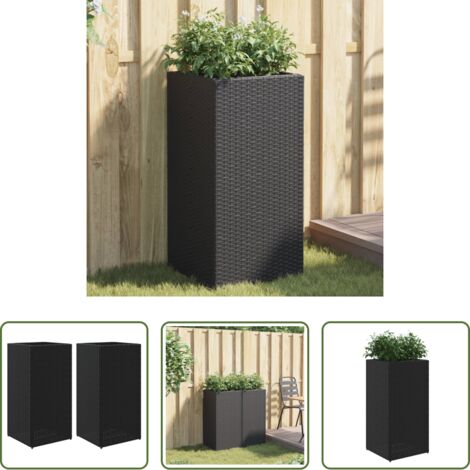 vidaXL Jardineras -  Jardineras 2 unidades ratán sintético negro 40x40x80 cm