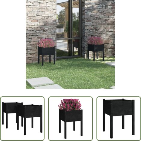vidaXL Jardineras para plantas -  Jardineras 2 uds madera maciza de pino negro 50x50x70 cm