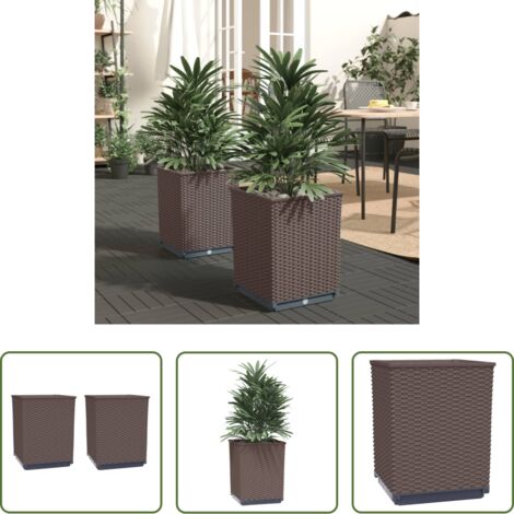 vidaXL Jardinería - Jardineras 2 unidades polipropileno marrón 30x30x37 cm