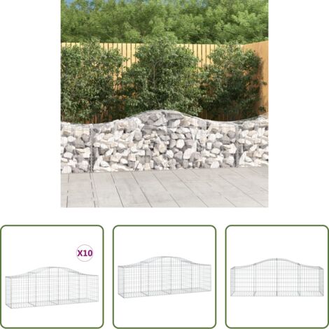 vidaXL Jardines decorativos -  Cestas de gaviones 10 uds forma de arco hierro 200x50x60/80 cm