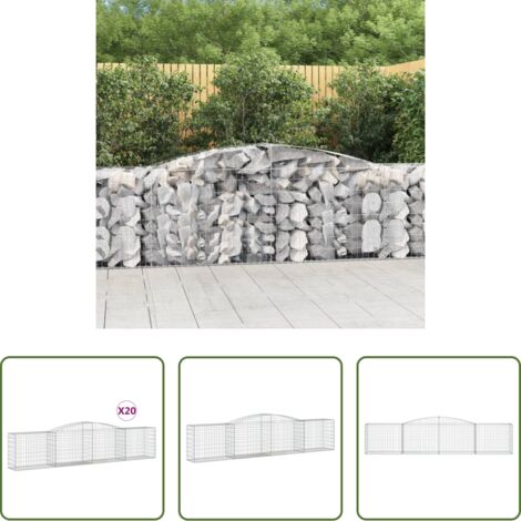 vidaXL Jardines decorativos -  Cestas de gaviones 20 uds forma de arco hierro 400x50x80/100 cm