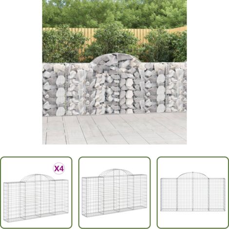 vidaXL Jardines decorativos -  Cestas de gaviones 4 uds forma de arco hierro 200x30x100/120 cm