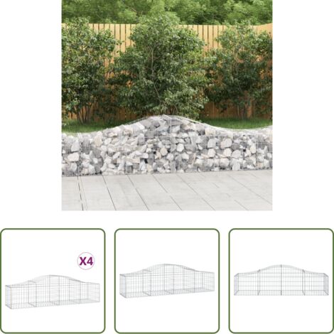 vidaXL Jardines decorativos -  Cestas de gaviones 4 uds forma de arco hierro 200x50x40/60 cm