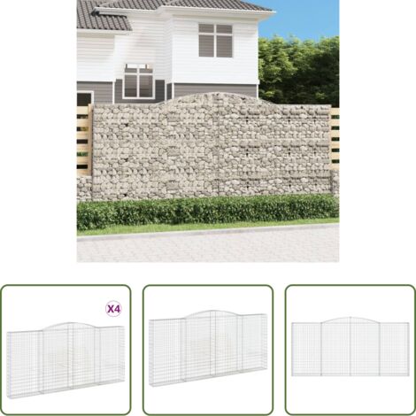 vidaXL Jardines decorativos -  Cestas de gaviones 4 uds forma de arco hierro 400x30x180/200 cm