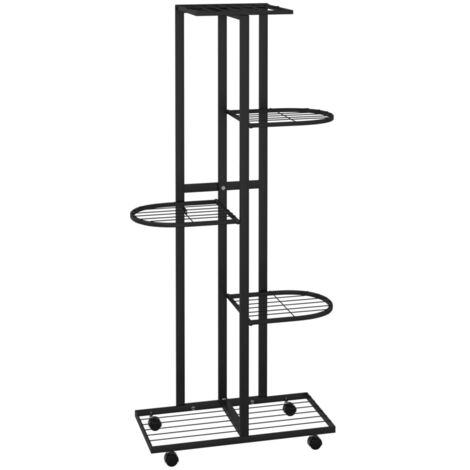 Vidaxl – Jardinière à 5 niveaux avec roues – Dimensions 44x23x100 cm – Fer enduit de poudre noir – Pour espaces restreints et étagères de rangement
