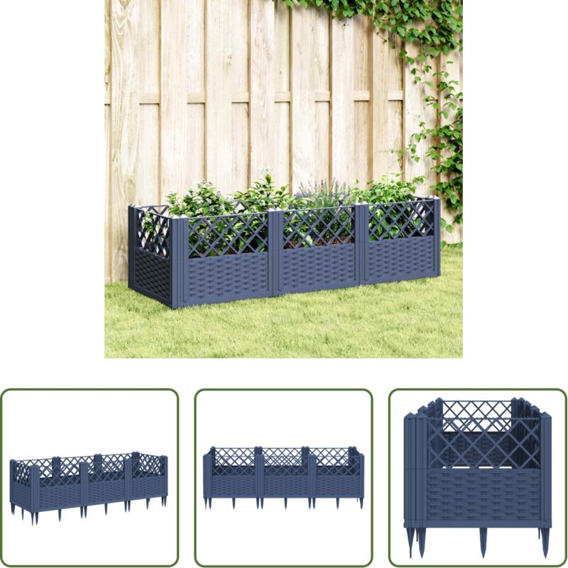 Légumes - Jardinière avec piquets bleu gris 123,5x43,5x43,5 cm PP