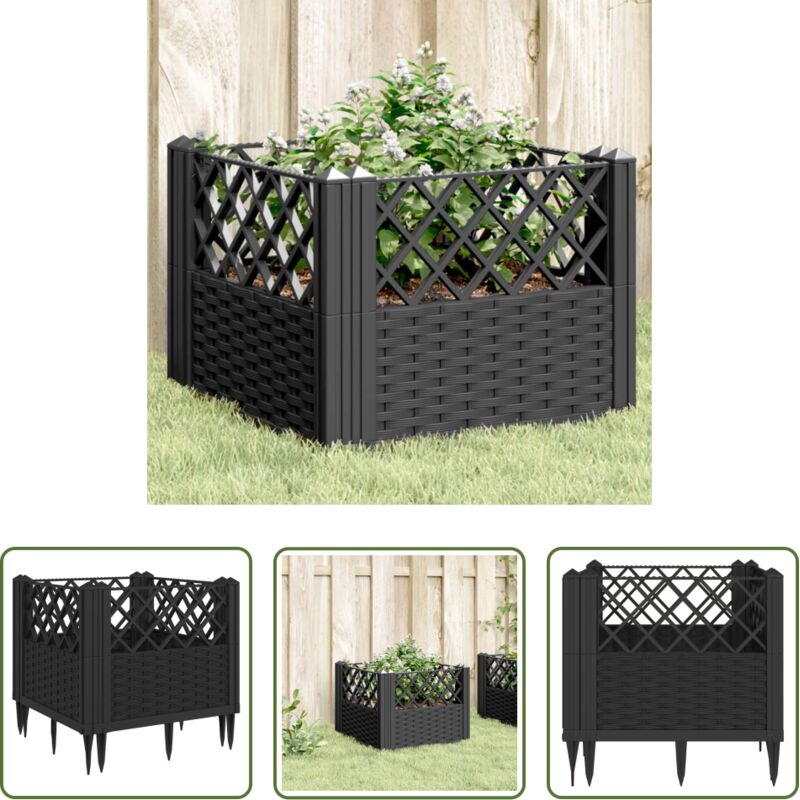 vidaXL Herbes aromatiques - Jardinière avec piquets noir 43,5x43,5x43,5 cm PP