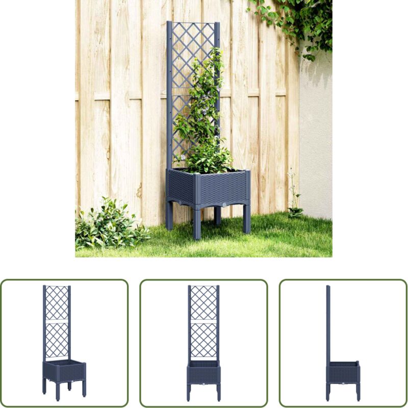 Treillis - Jardinière avec treillis bleu gris 40x40x142 cm PP