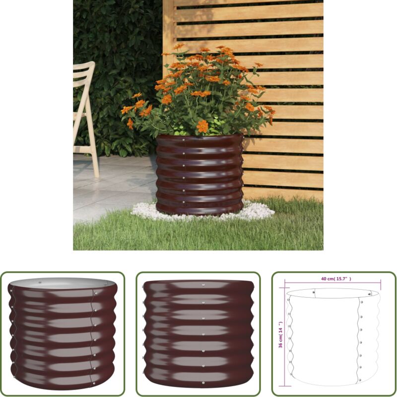 vidaXL Jardinière ronde - Jardinière de jardin Acier galvanisé 40x40x36 cm Marron