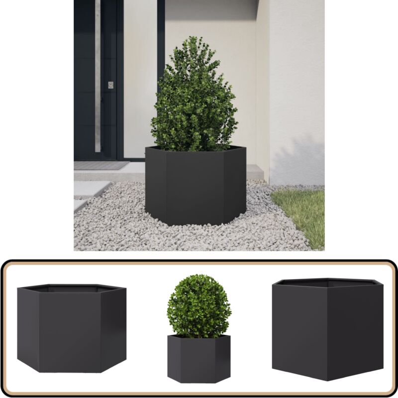 vidaXL Jardinière noir hexagone 69x60x45 cm acier