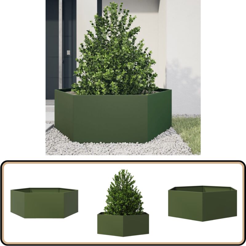 Vidaxl - Jardinière vert olive hexagone 138x120x45 cm acier