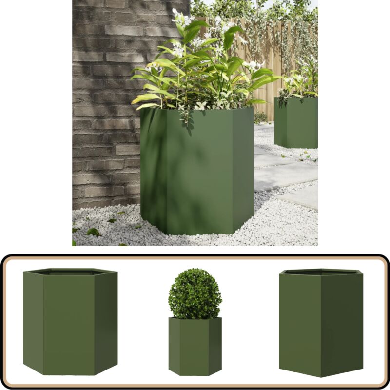 Vidaxl - Jardinière vert olive hexagone 46x40x45 cm acier