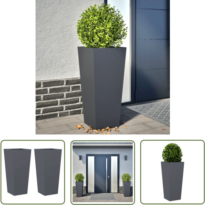 The Living Store - vidaXL Jardinières 2 pcs anthracite 35x35x75 cm acier