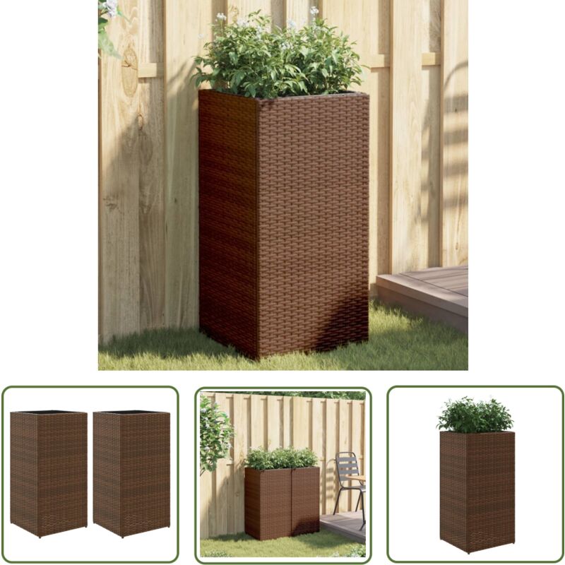 The Living Store - vidaXL Jardinières 2 pcs marron 40x40x80 cm résine tressée