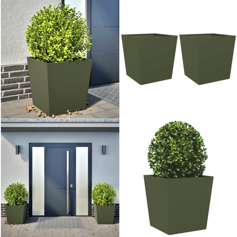 Vidaxl - Jardinières 2 pcs vert olive 50x50x50 cm acier