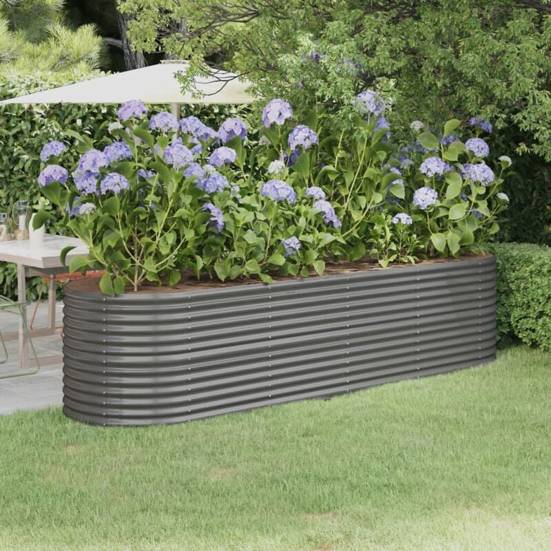 Lit surélevé de jardin Acier enduit de poudre 296x80x68 cm gris vidaXL