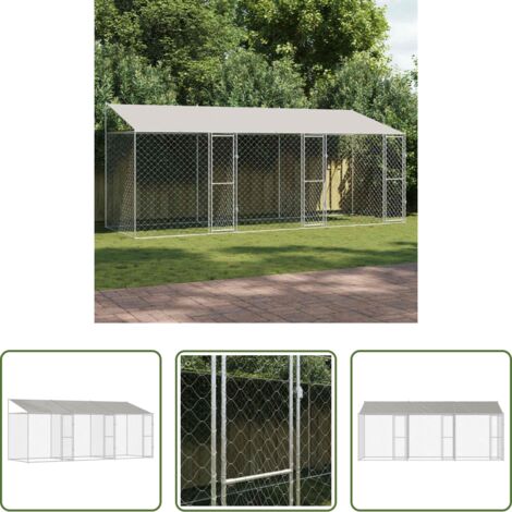 vidaXL Jaula con techo -  Jaula para perro con techo Plateado 600 x 200 x 256 cm