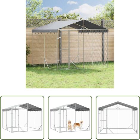 vidaXL Jaula con techo -  Perrera de exterior con techo acero galvanizado plata 3x3x2,5 m