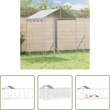 vidaXL Jaula con techo -  Perrera de exterior con techo acero galvanizado plata 6x2x2,5 m