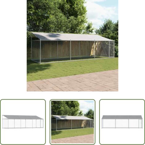 vidaXL Jaula de acero galvanizado -  Jaula de perros techo y puerta acero galvanizado gris 6x2x2 m