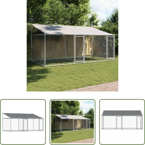 vidaXL Jaula de acero galvanizado -  Jaula de perros techo y puertas acero galvanizado gris 4x2x2 m