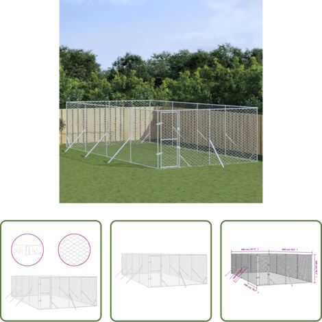 vidaXL Jaula de acero galvanizado -  Perrera de exterior acero galvanizado plateado 4x8x2 m