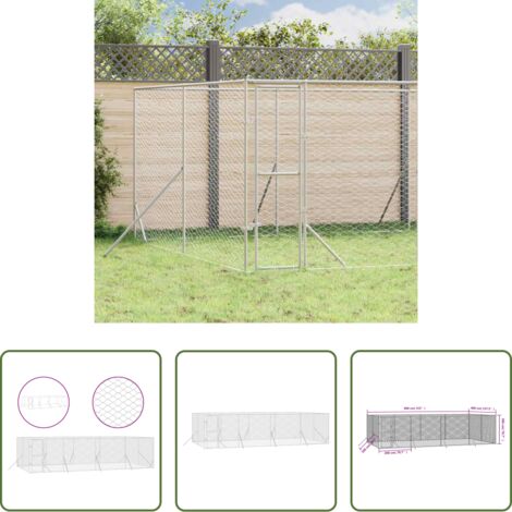 vidaXL Jaula de acero galvanizado -  Perrera de exterior acero galvanizado plateado 8x4x2 m