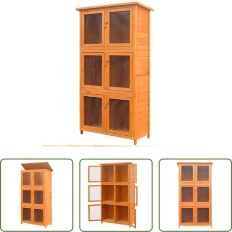 vidaXL Jaula de madera -  Jaula de animales conejera 6 habitaciones madera