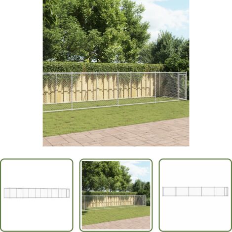 vidaXL Jaula exterior para perros -  Jaula de perros con puerta acero galvanizado gris 10x2x1,5 m